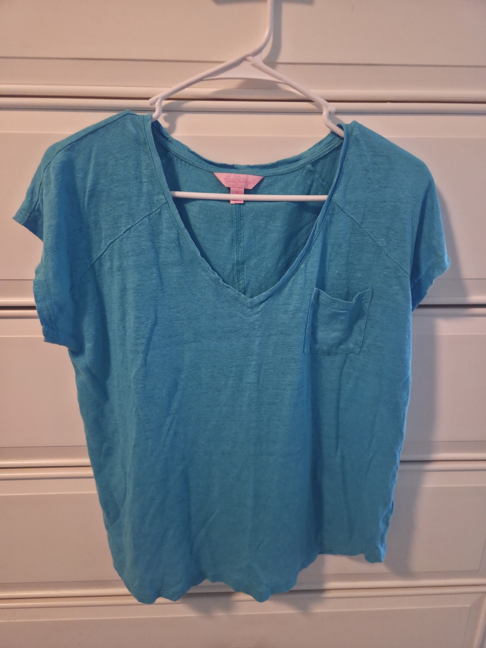 Lilly Pulitzer Teal V-Neck Pocket Tee